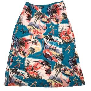 Wanted Clothing Company Skirt M Blue Hawaiian Aloha Retro Beach Surf Vintage 80s